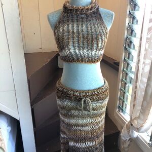 Handmade knitted Two-Piece Set in Brown and Cream